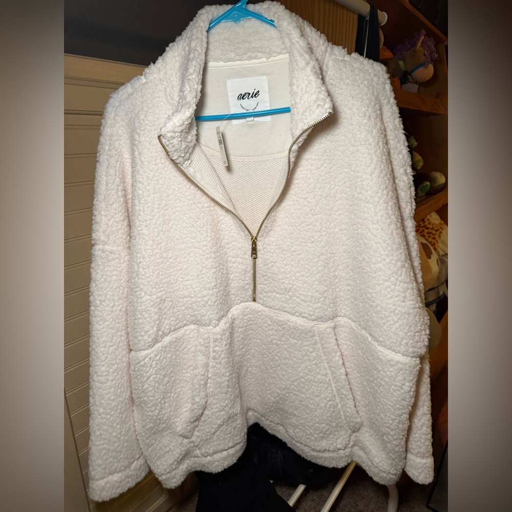 Aerie Cream Teddy Jacket Plush Warmth